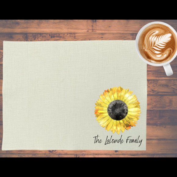 Set of 2 Personalized Linen Placemats-Sunflowers - Picture 1 of 4